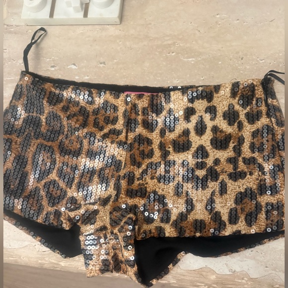 Edikted Leopard Sequin High Waist Shorts - Picture 3 of 3